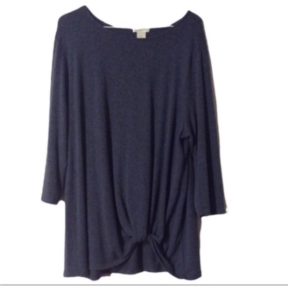 MATTY M Fashionable CASUAL Loose-Fit FRONT Twist-Knot TUNIC Top Denim (BLUE)